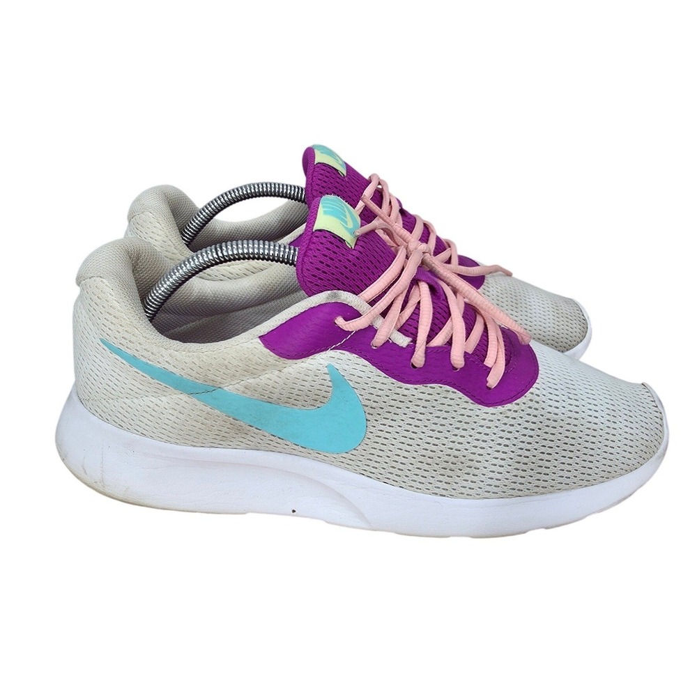Nike Tanjun Running Shoes Womens 12 White Light Aqua Purple Sneakers 812655-106
